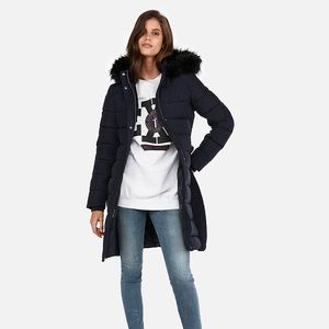 Express Long Belted Puffer Jacket Blue Small NWT